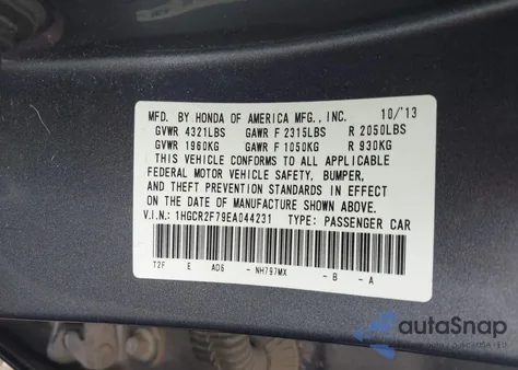 2014 Honda Accord Ex из США, поврежденный, VIN 1HGCR2F79EA044231